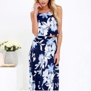 Lulu’s Love for Lanai Navy Blue Floral Maxi Skirt & Top